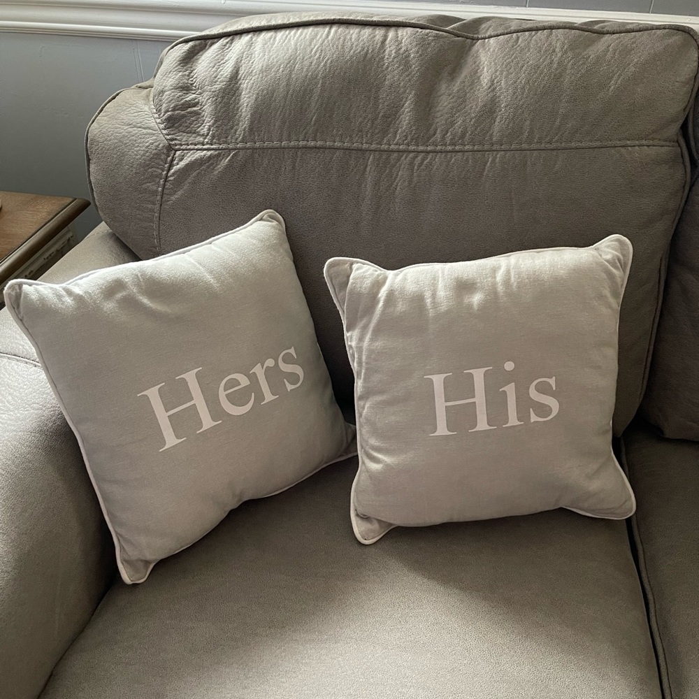 His & Hers Grey and White Accent Pillows